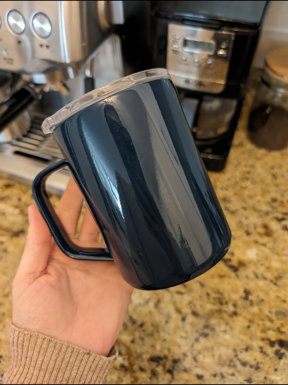 Corkcicle Insulated Travel Mug with Handle and Clear Lid, 16oz, Navy